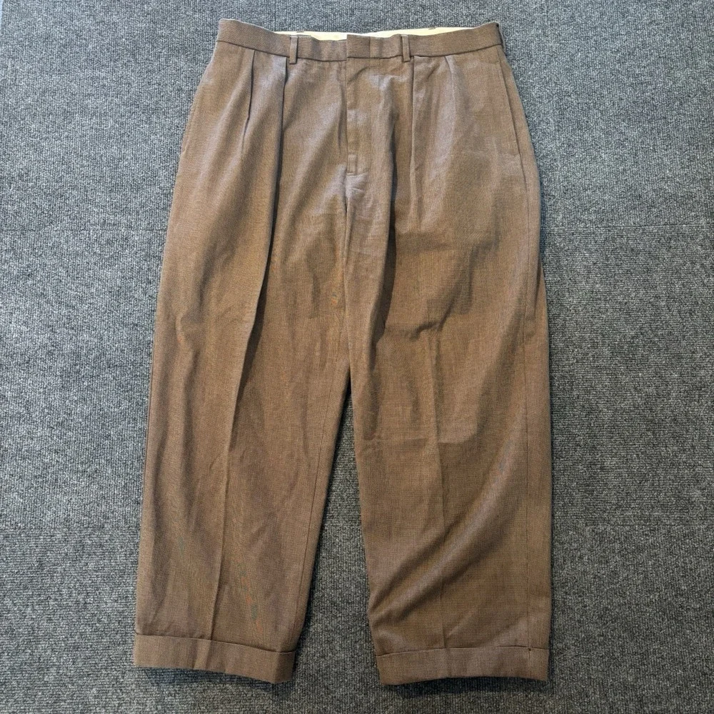 Vintage Polo Ralph Lauren Mens 38x30 Pleated Cuffed Dress Pant Brown Houndstooth